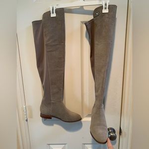 Grey knee high boots